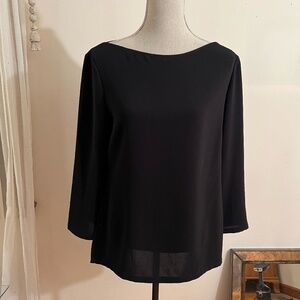 Black Tahari Flowing Boat Neck Blouse Top Size 12